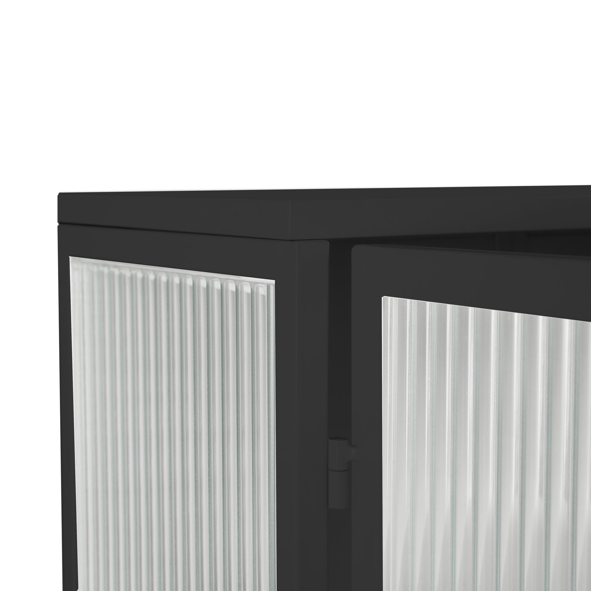 Black cabinet with ribbed glass doors