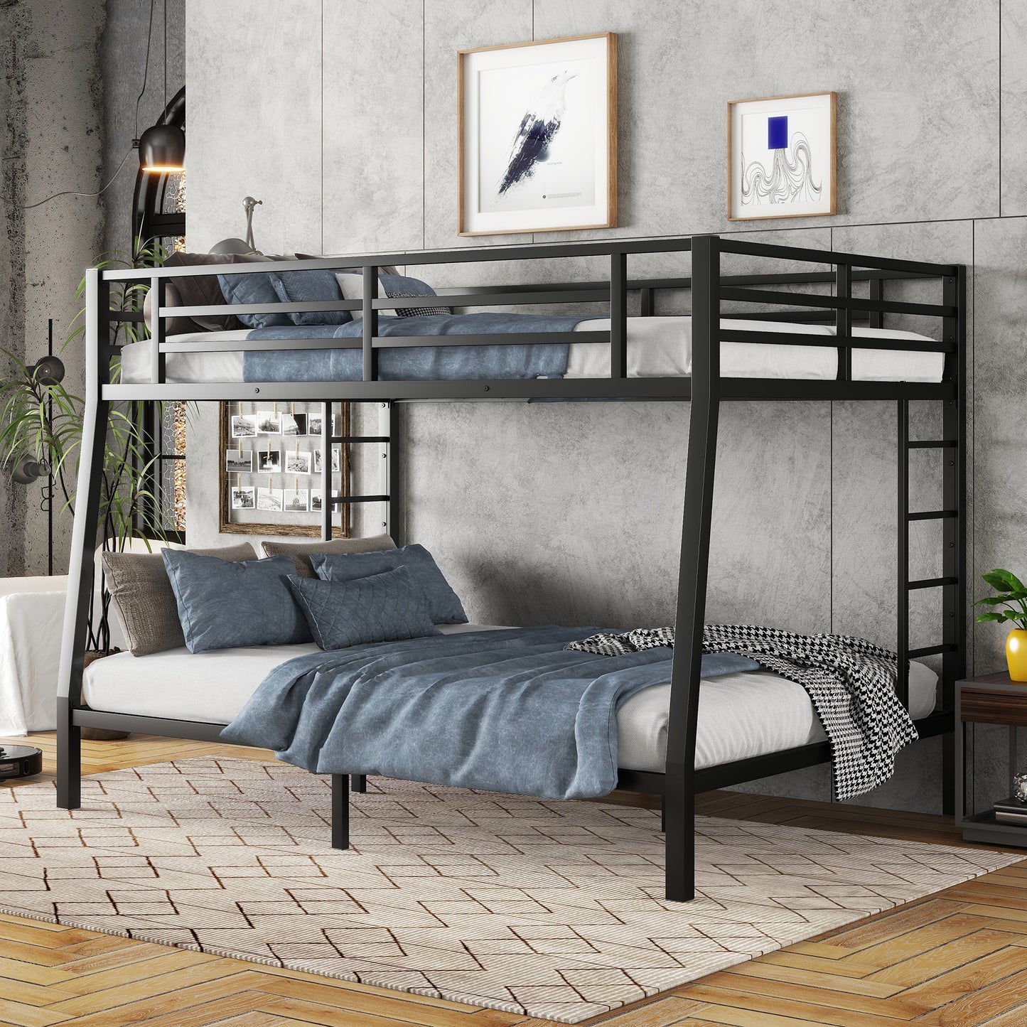 TREATLIFE HOME Metal Full XL Over Queen Bunk Bed, Space-Saving Design, Noise Reduced, No Box Spring Needed, Black