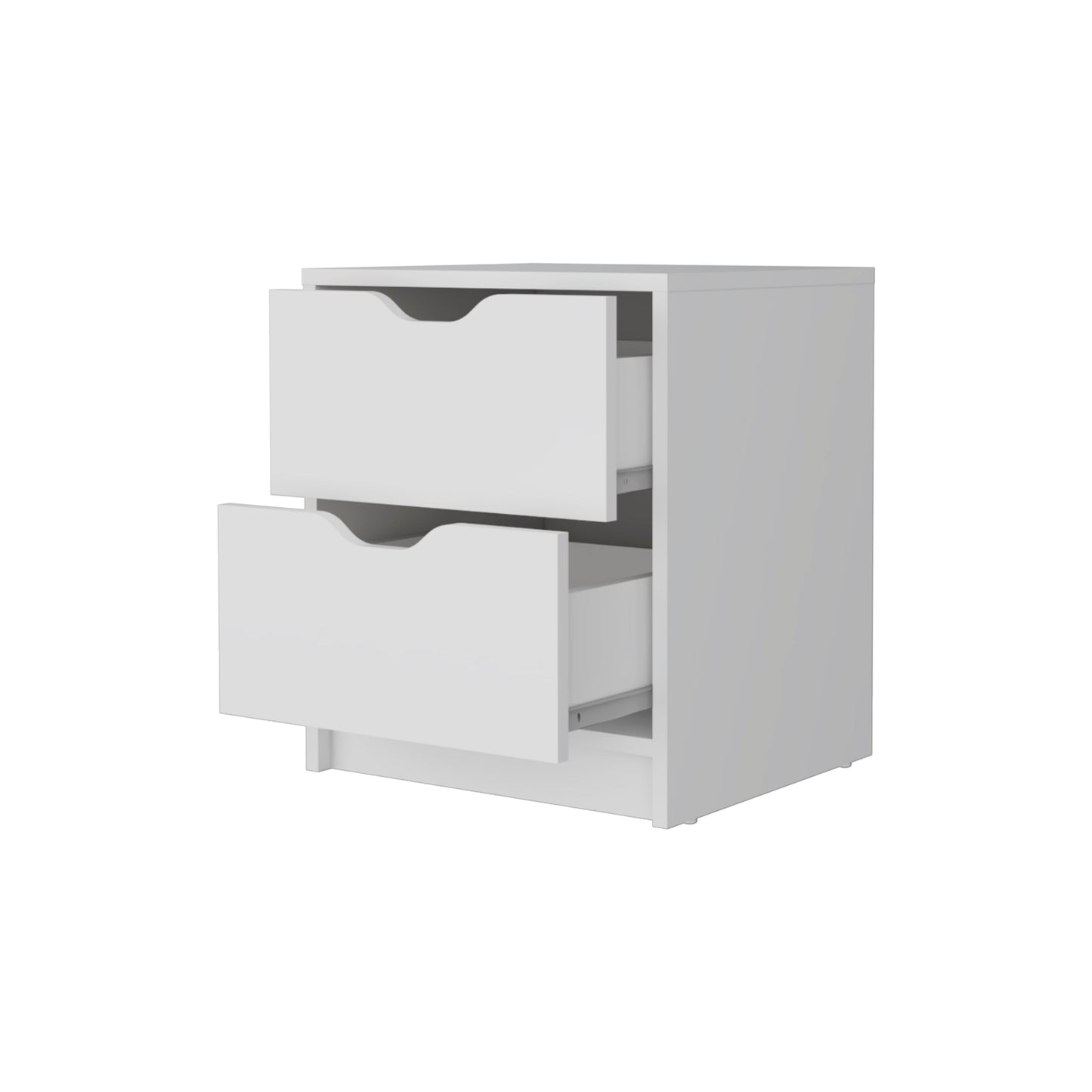 White twodrawer nightstand with cutout handles