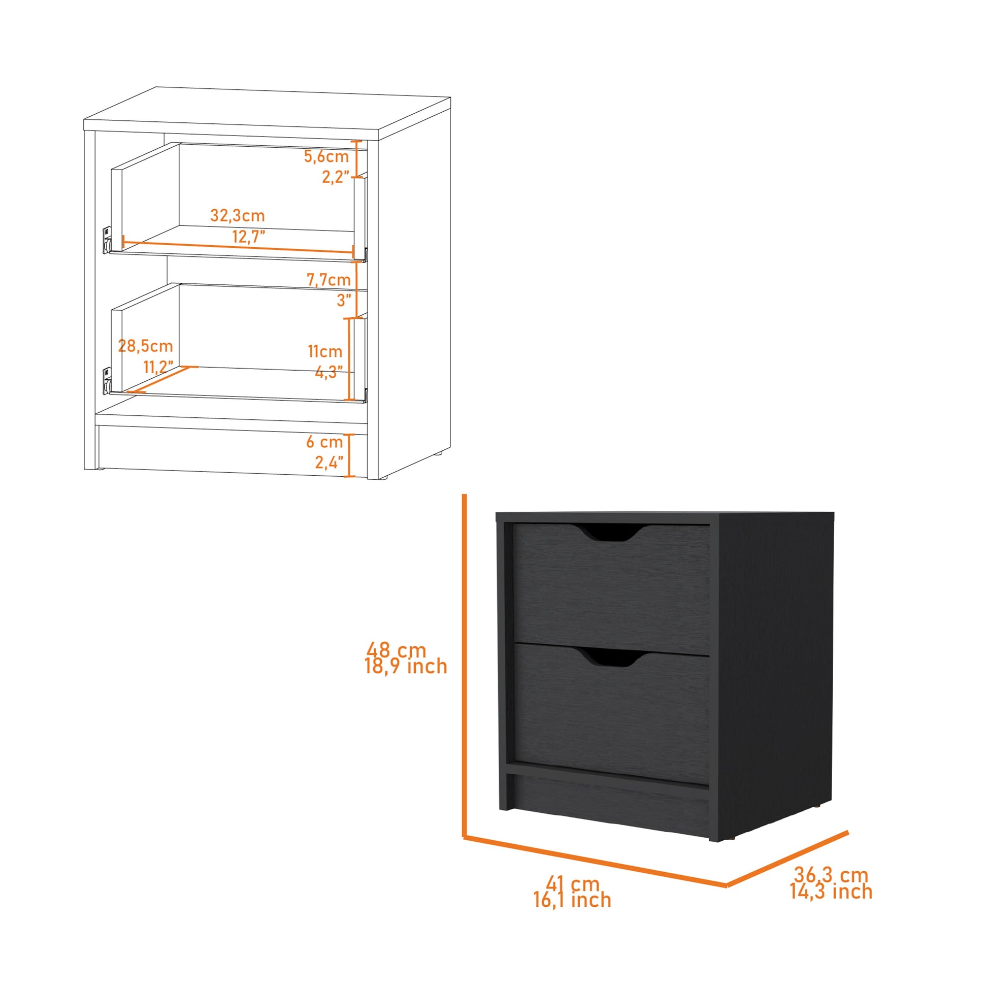 Black drawer nightstand with sleek design