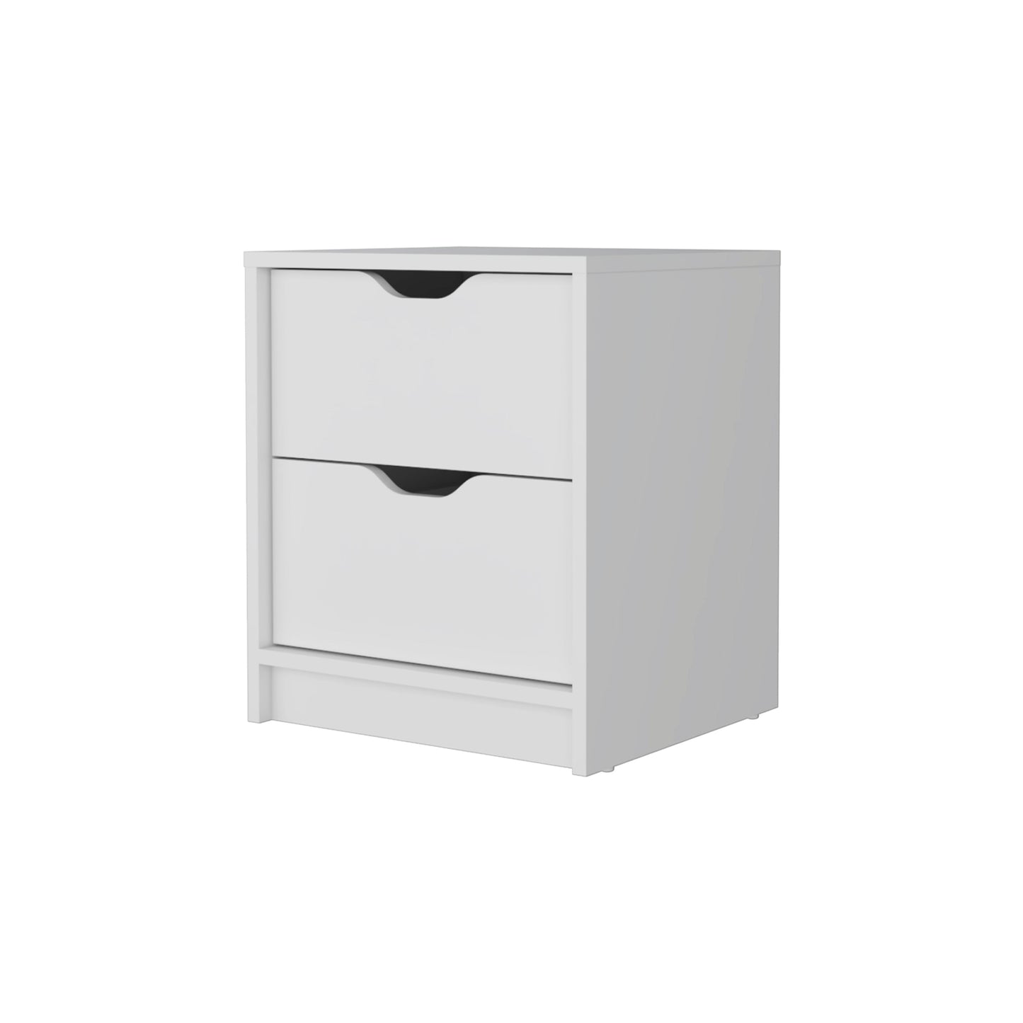 White twodrawer nightstand with cutout handles