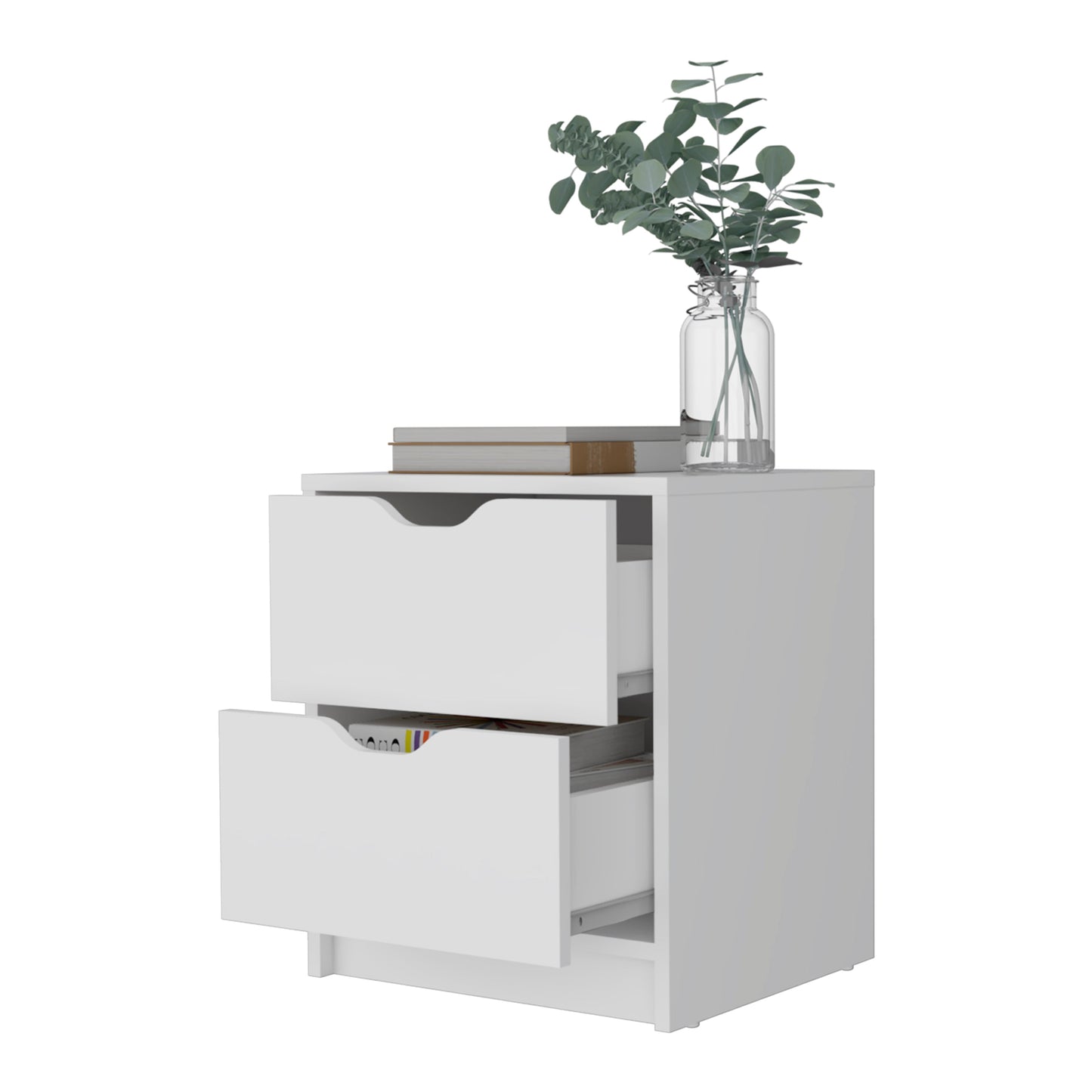 White modern bedside table with two drawers
