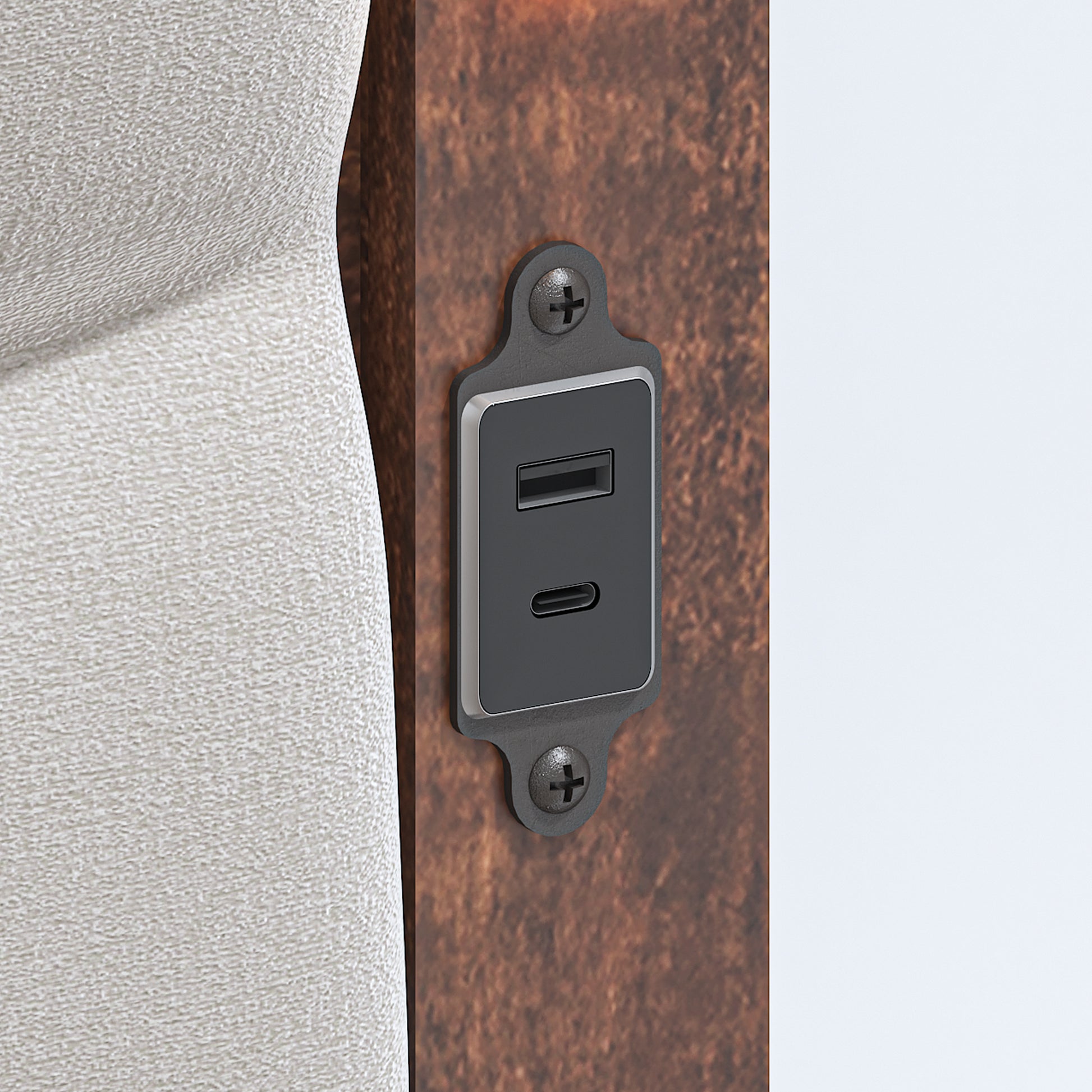 Black flush mount USB charger with USBA and USBC ports