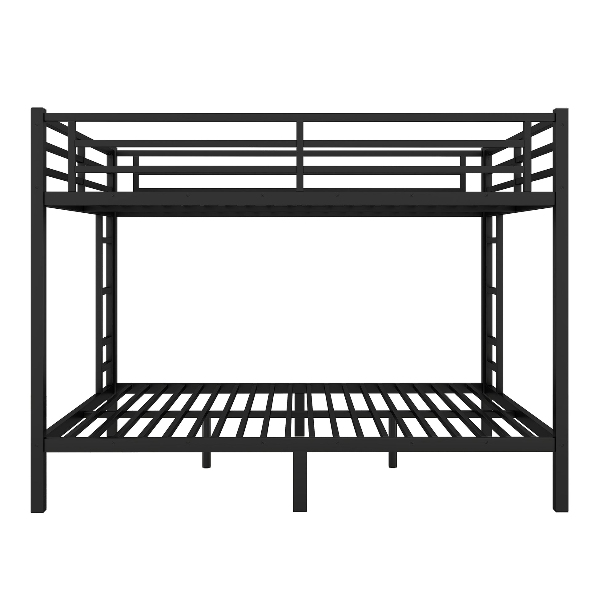 Black metal bunk bed with slatted base and protective rails