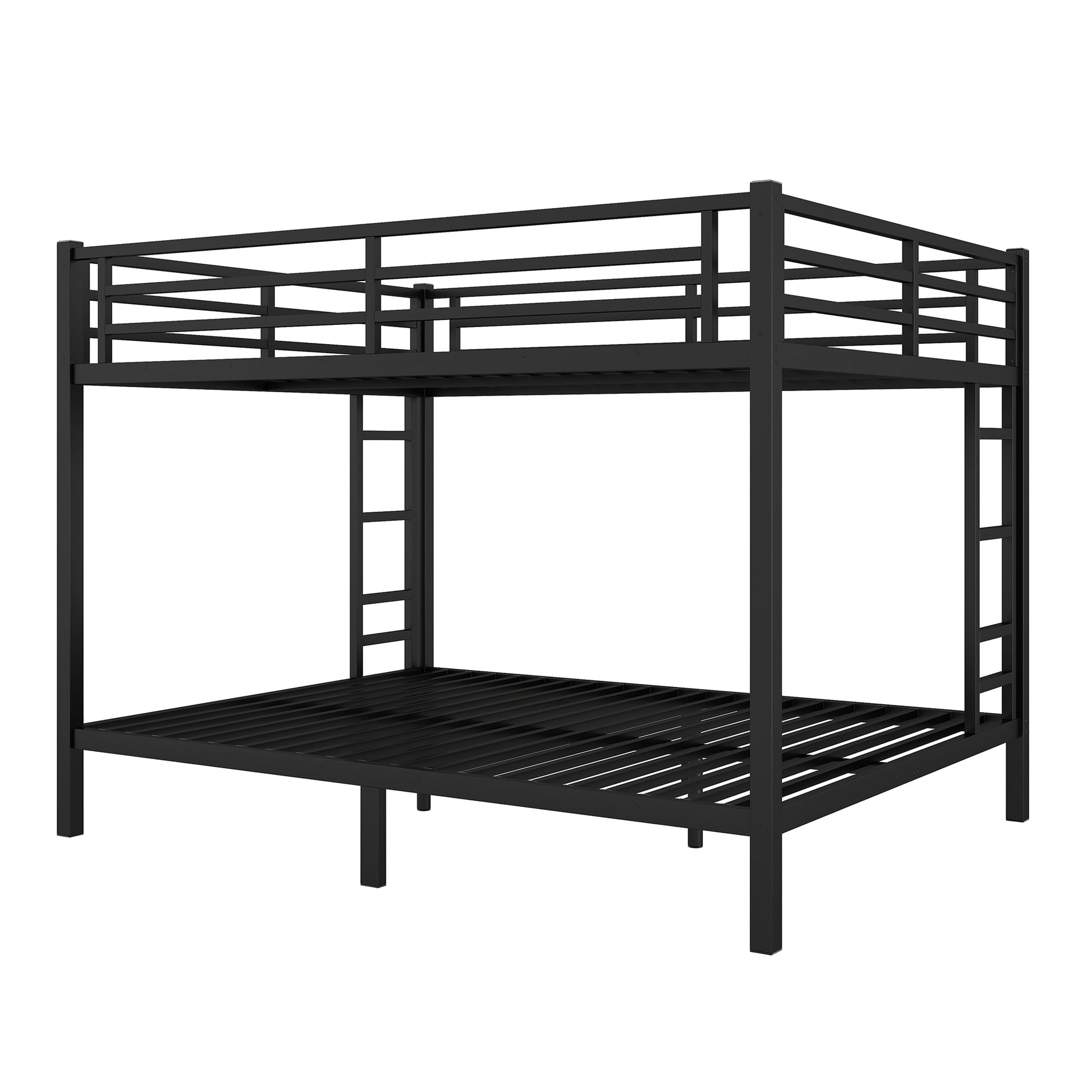 Black metal twin over twin bunk bed with ladder