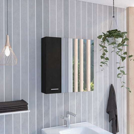 Modern black bathroom cabinet with mirrored door