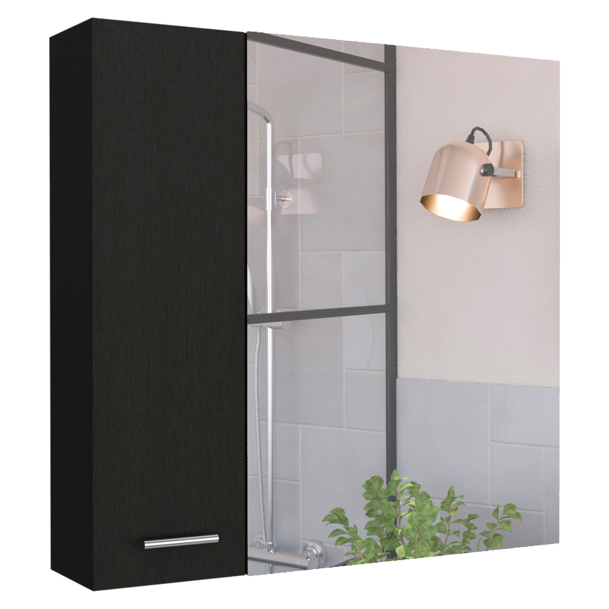 Dark wood cabinet with silver handle