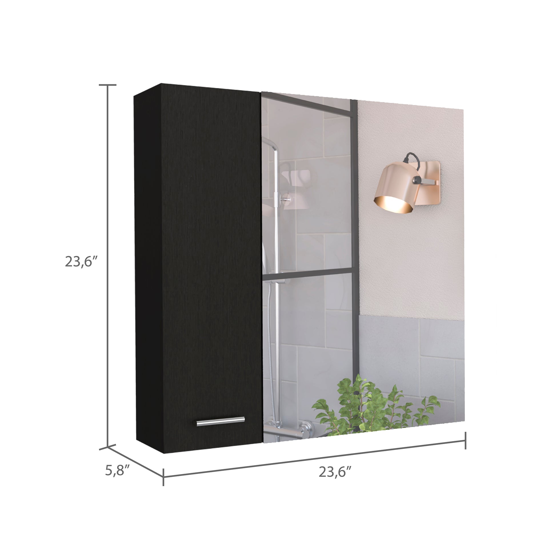 Dark wood bathroom cabinet with mirrored door  W x  H