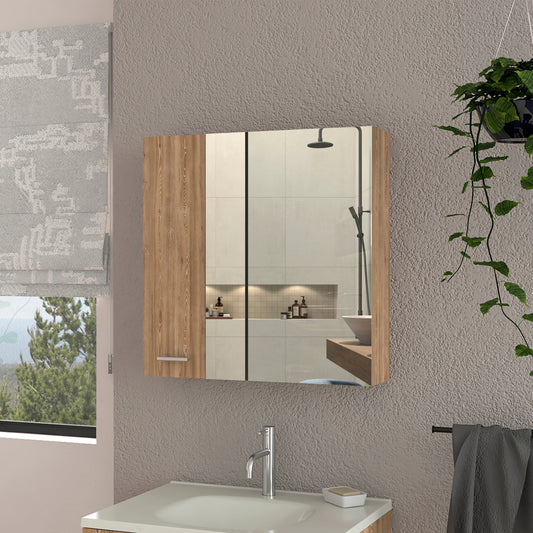 Modern wood and mirrored medicine cabinet with dual doors