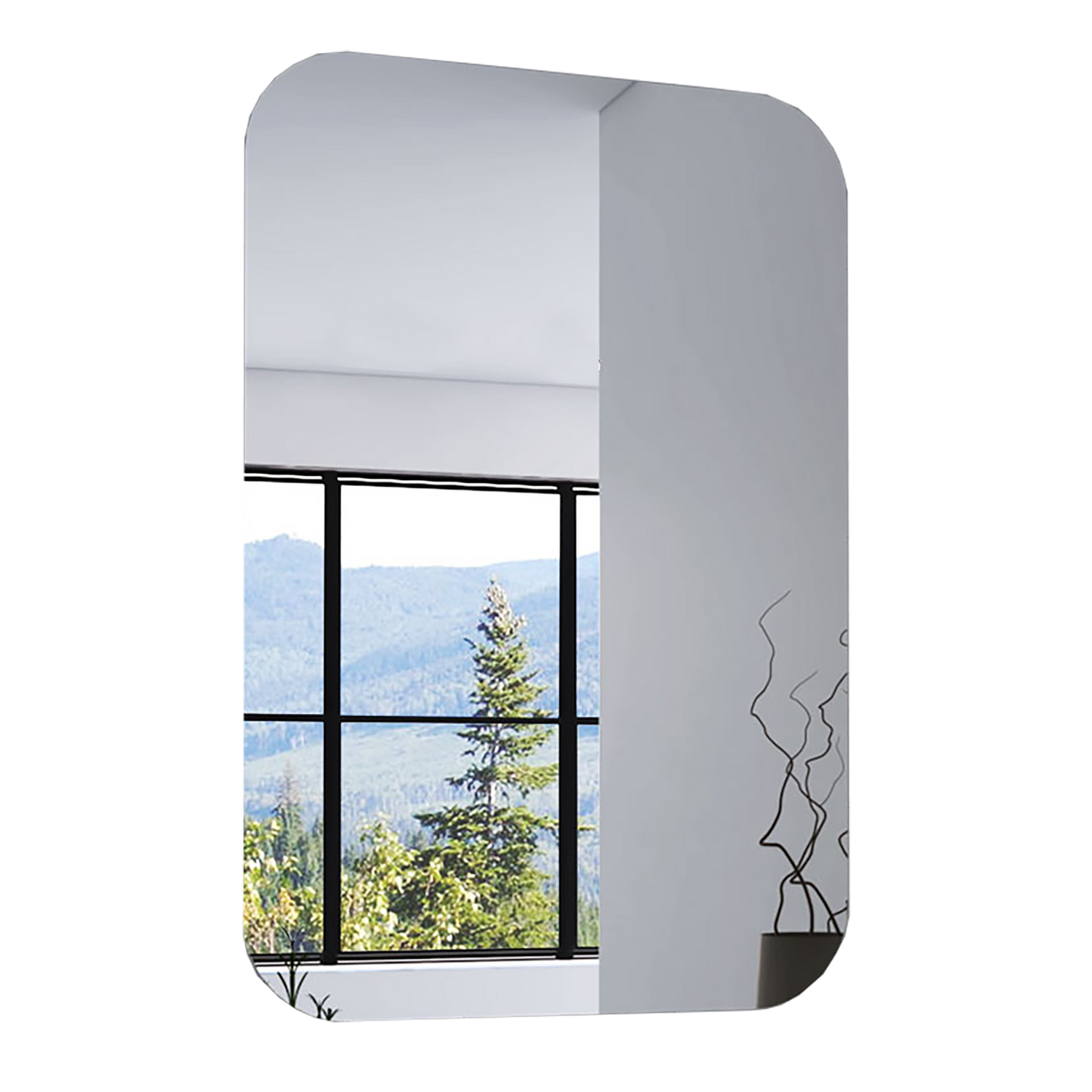Rectangular bathroom mirror with rounded corners