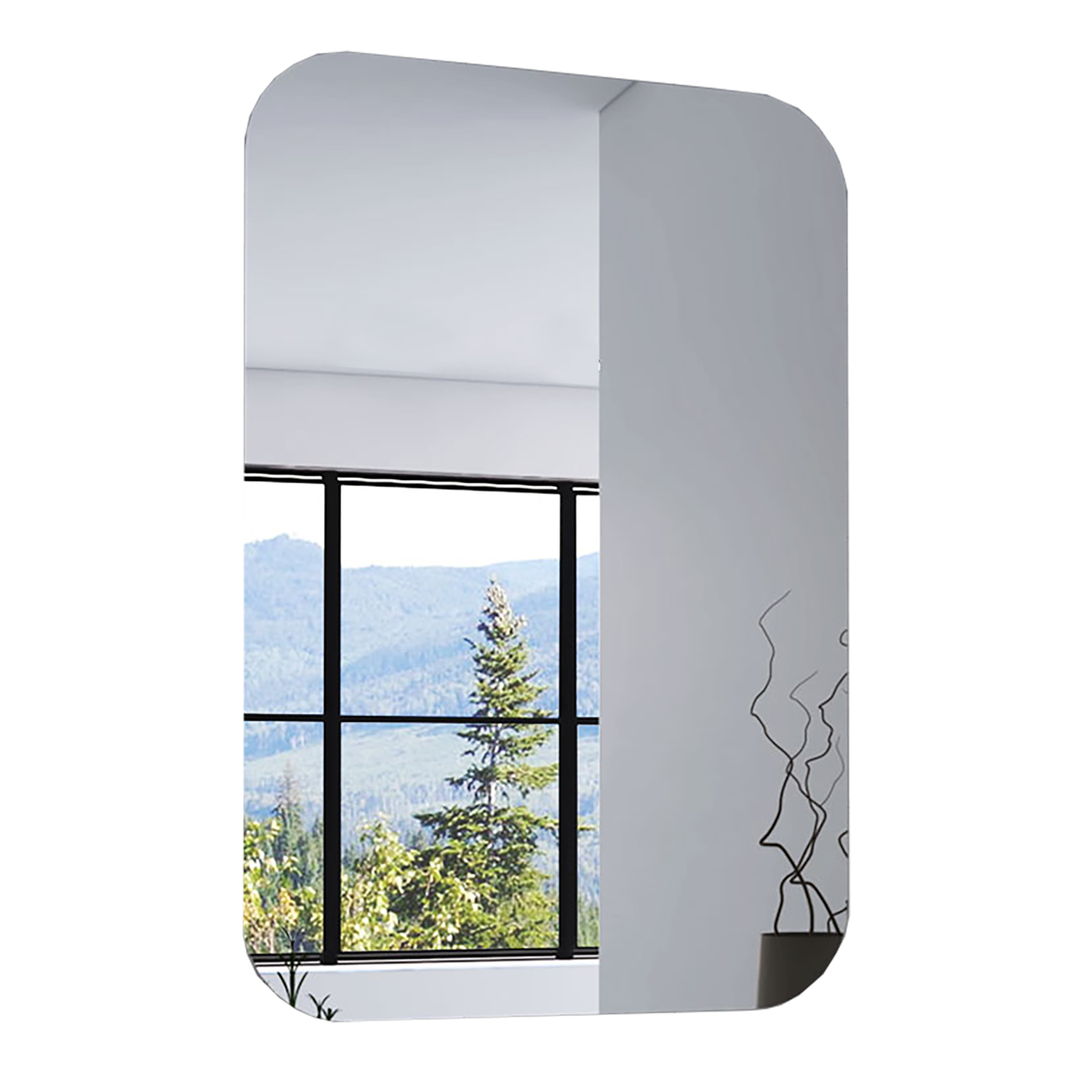 Rectangular bathroom mirror with rounded corners