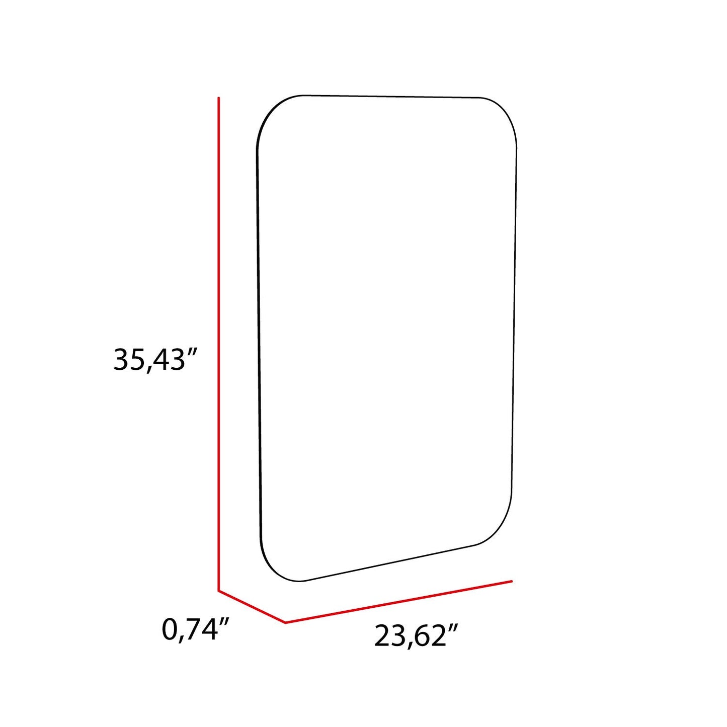 Rectangular bathroom mirror with rounded corners  H x  W
