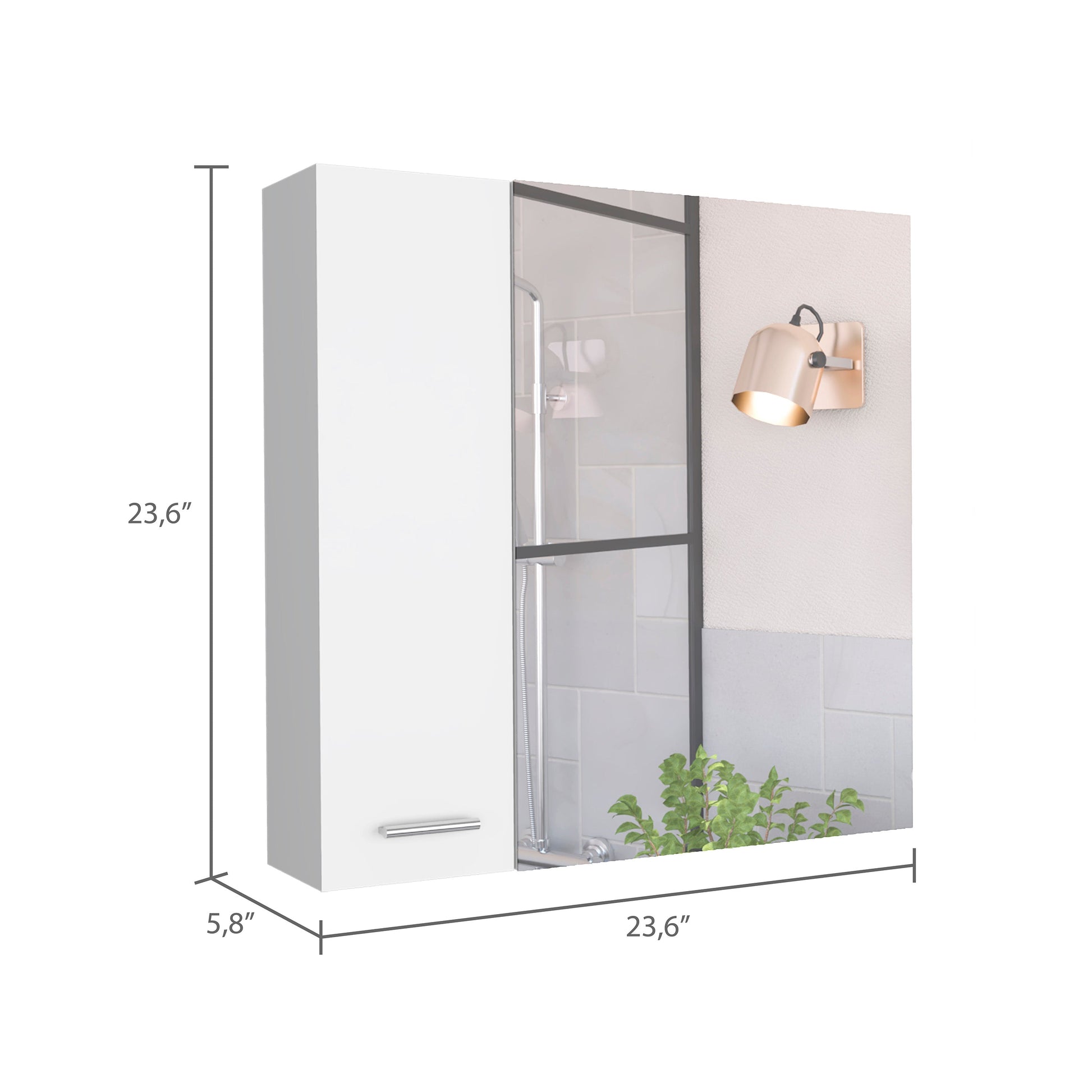 White modern bathroom cabinet with mirrored door