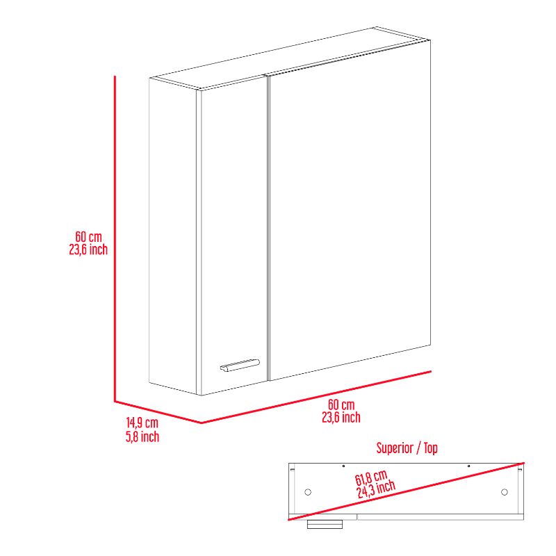 Twodoor white wall cabinet with silver handle  cm width