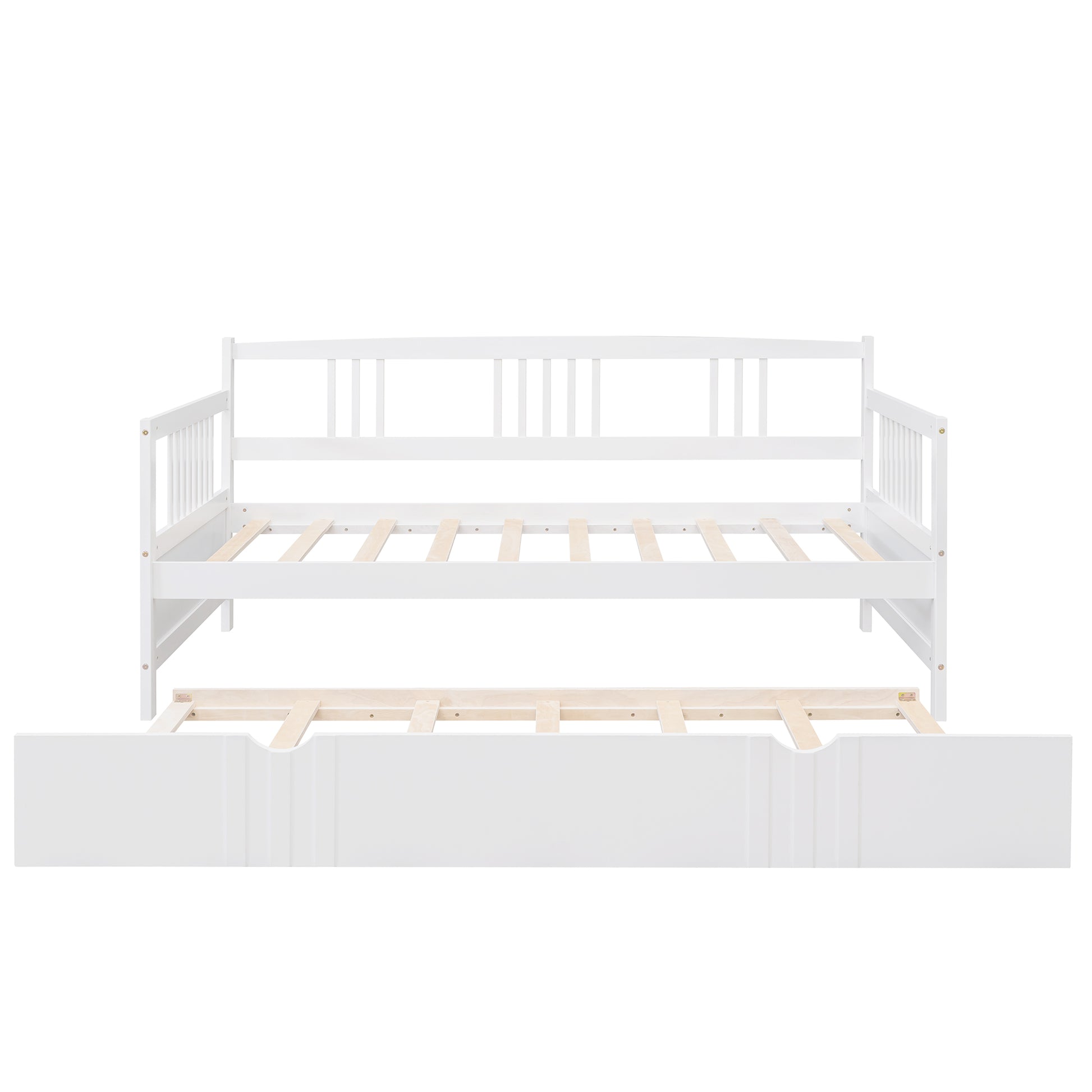 White wooden daybed with pullout trundle