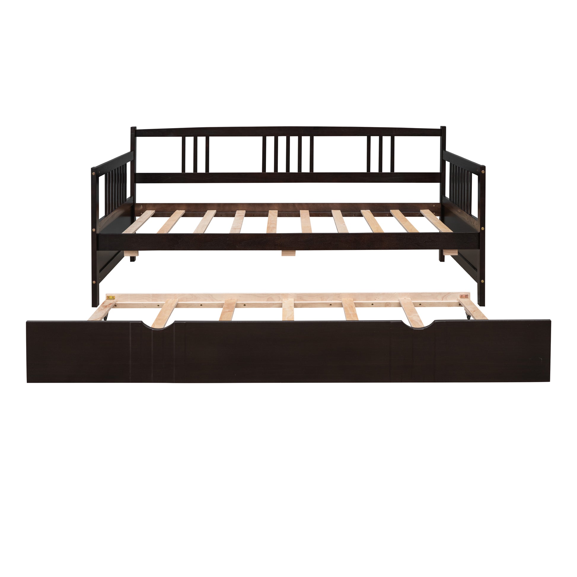 Dark brown wooden daybed with pullout trundle