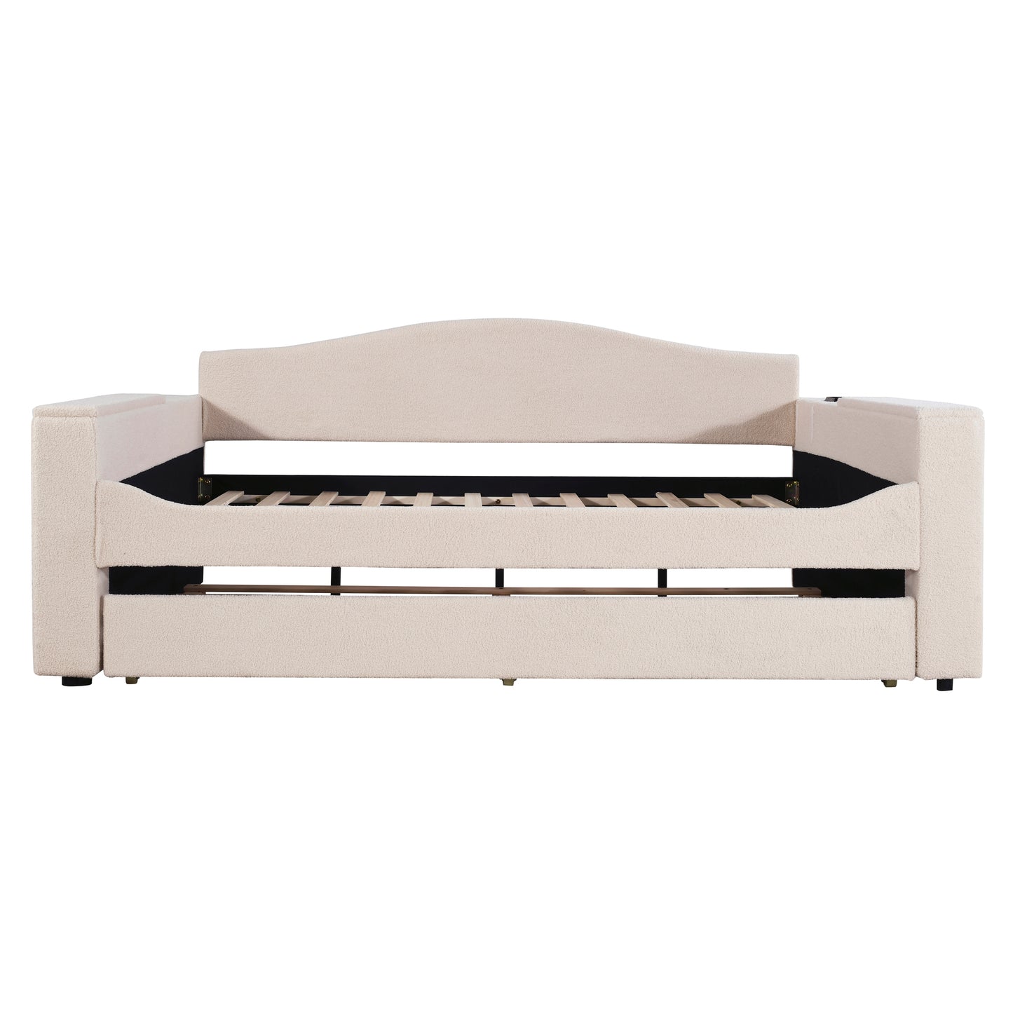 Cream boucle sofa bed with curved back