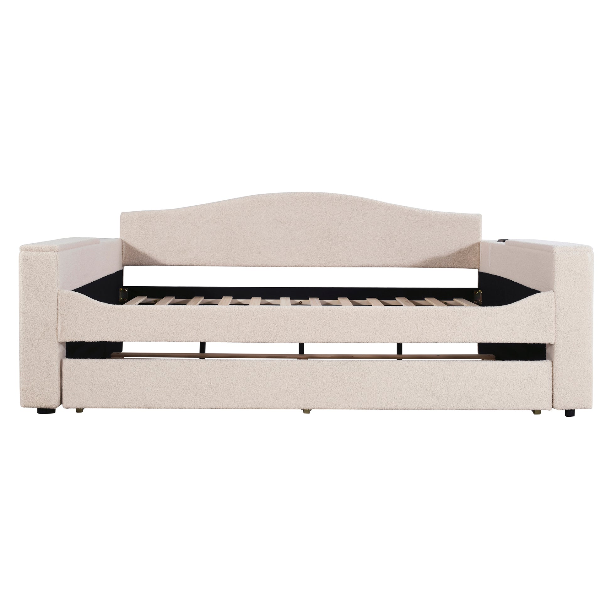 Cream boucle sofa bed with curved back