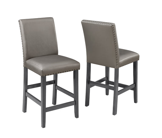 TREATLIFE HOME Traditional Modern Counter Height Dining Chairs Set of 2, Upholstered PU Fabric with Nailhead Trim, Brown Finish