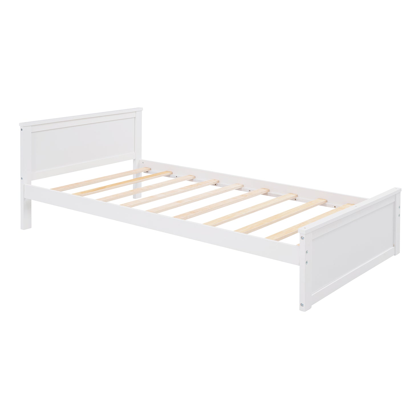 White wooden twin bed frame with slatted base modern minimalist design