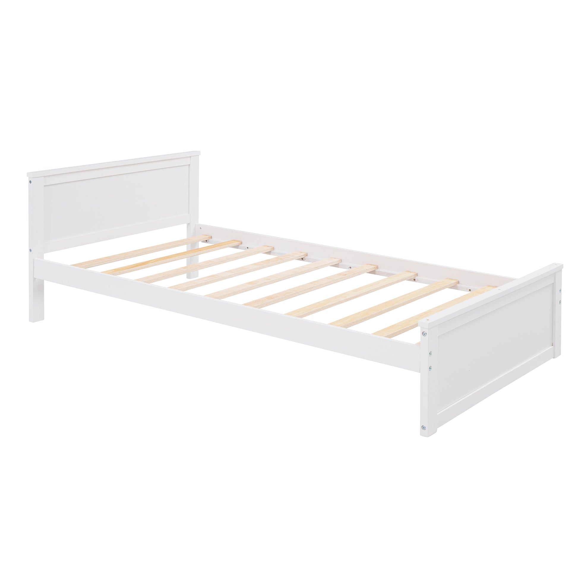 White wooden twin bed frame with slatted base modern minimalist design