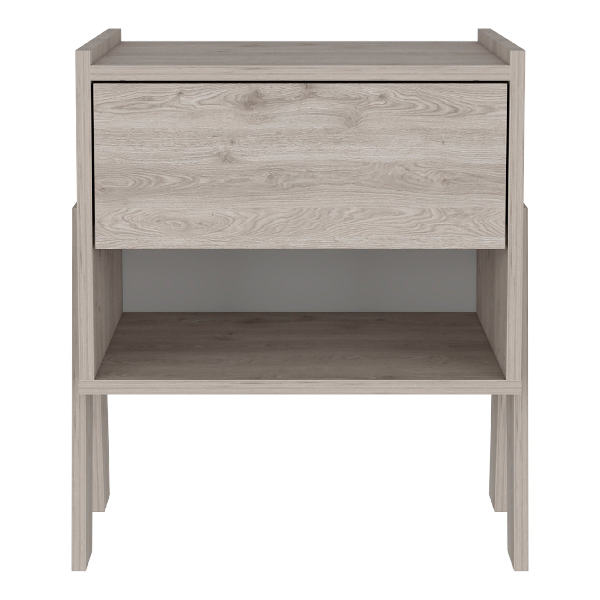 light oak nightstand with drawer and open shelf