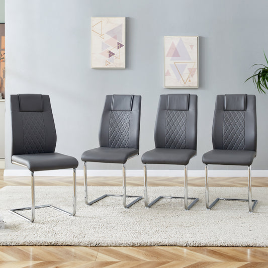 Dark gray faux leather dining chair with diamond stitching