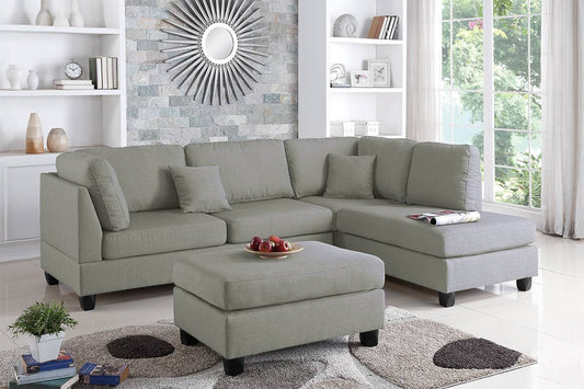 TREATLIFE HOME 3-Piece Sectional Sofa with Reversible Chaise and Cocktail Ottoman, Comfortable Polyfiber Upholstery, Gray Color