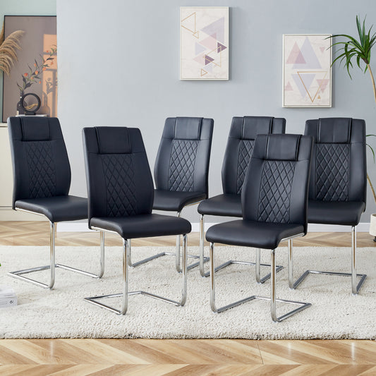 Set of  black faux leather dining chairs with diamond stitching