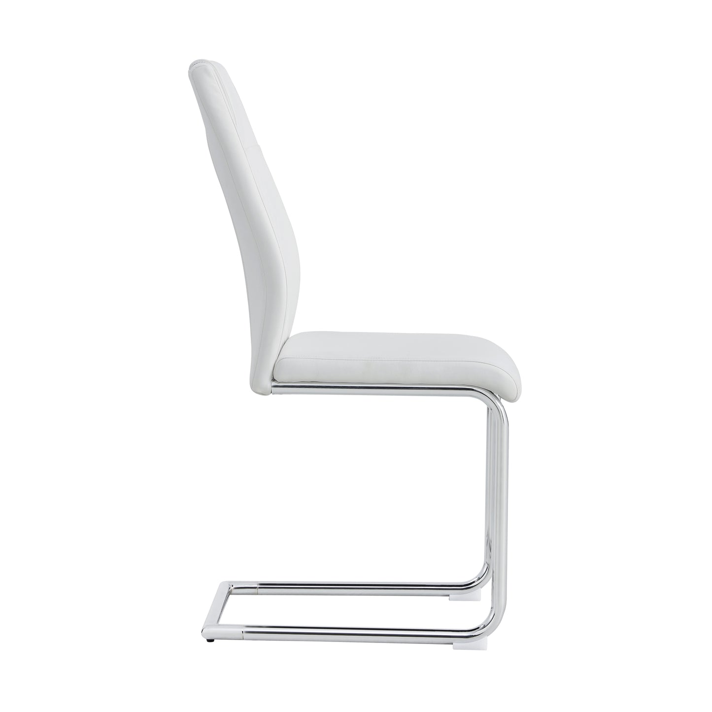Modern white faux leather dining chair with chrome cantilever base