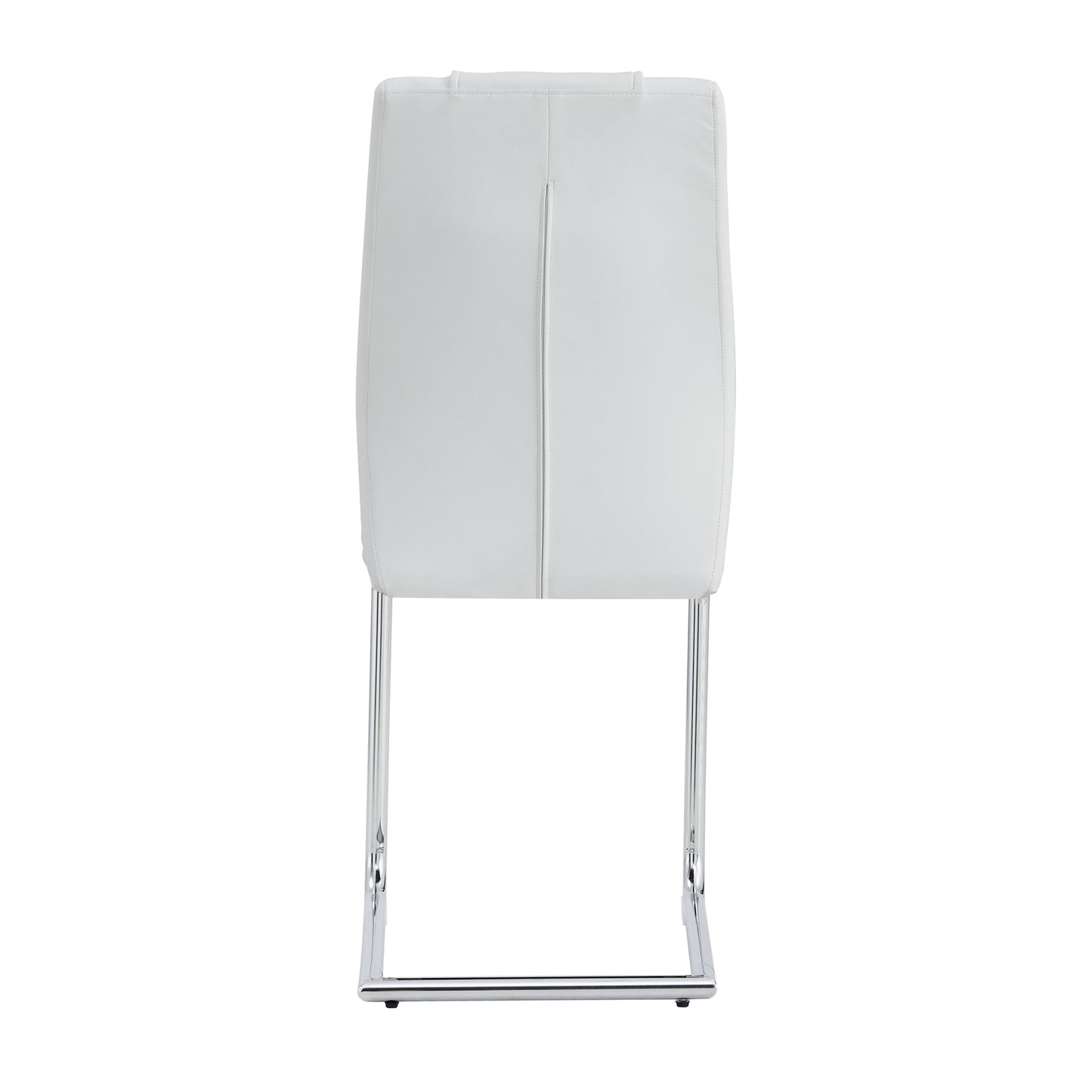 White faux leather dining chair with sleek chrome sled legs