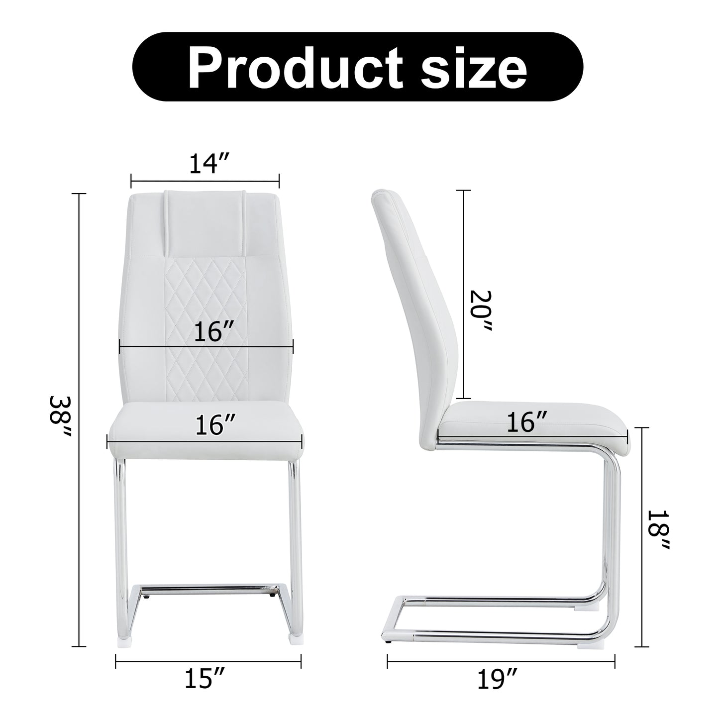 White faux leather dining chair with diamond stitching and chrome sled base
