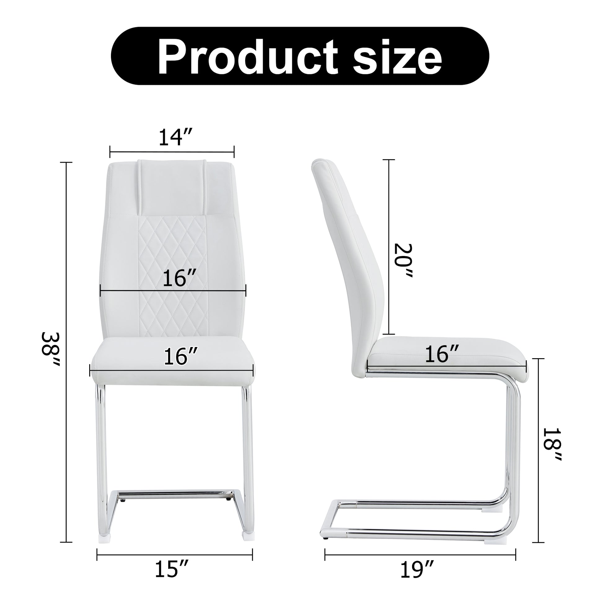 White faux leather dining chair with diamond stitching and chrome sled base