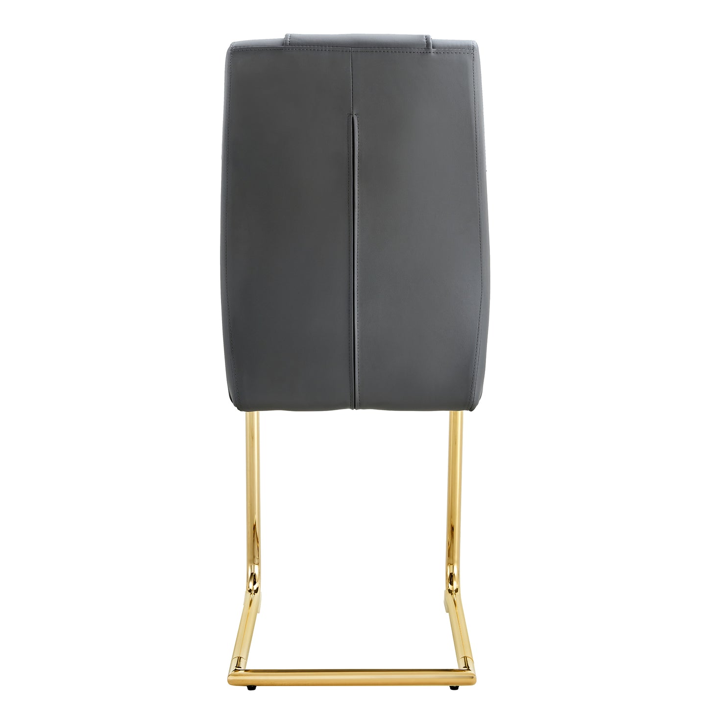Gray faux leather dining chair with gold sled legs