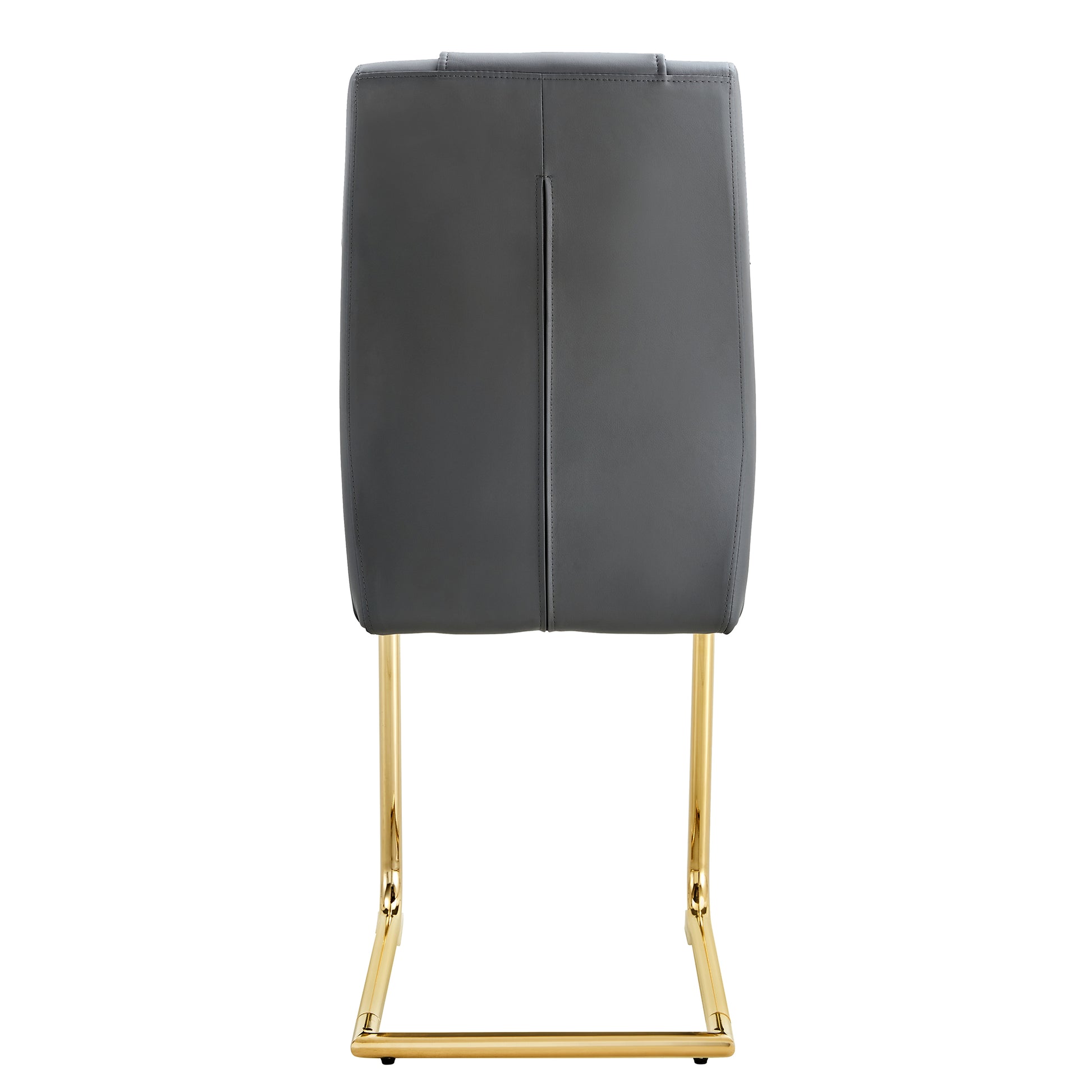 Gray faux leather dining chair with gold sled legs