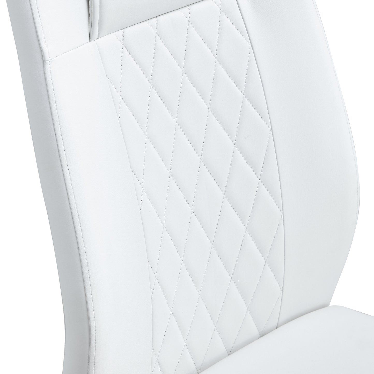 White diamondstitched faux leather office chair seat detail