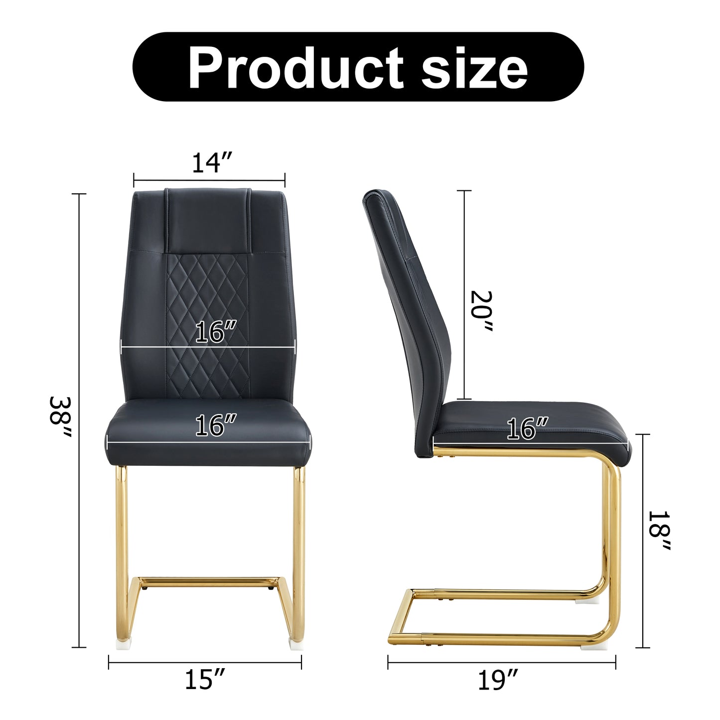 Black upholstered dining chair with diamond stitching and gold frame