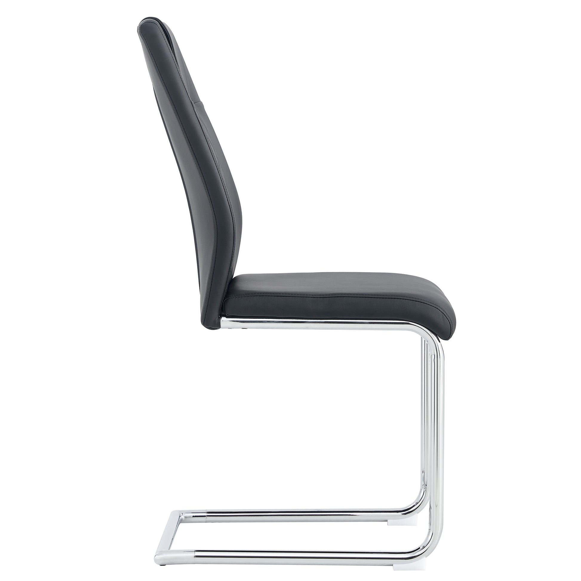 Black leather dining chair with chrome cantilever legs
