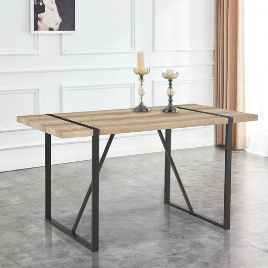 Light oak dining table with black metal legs