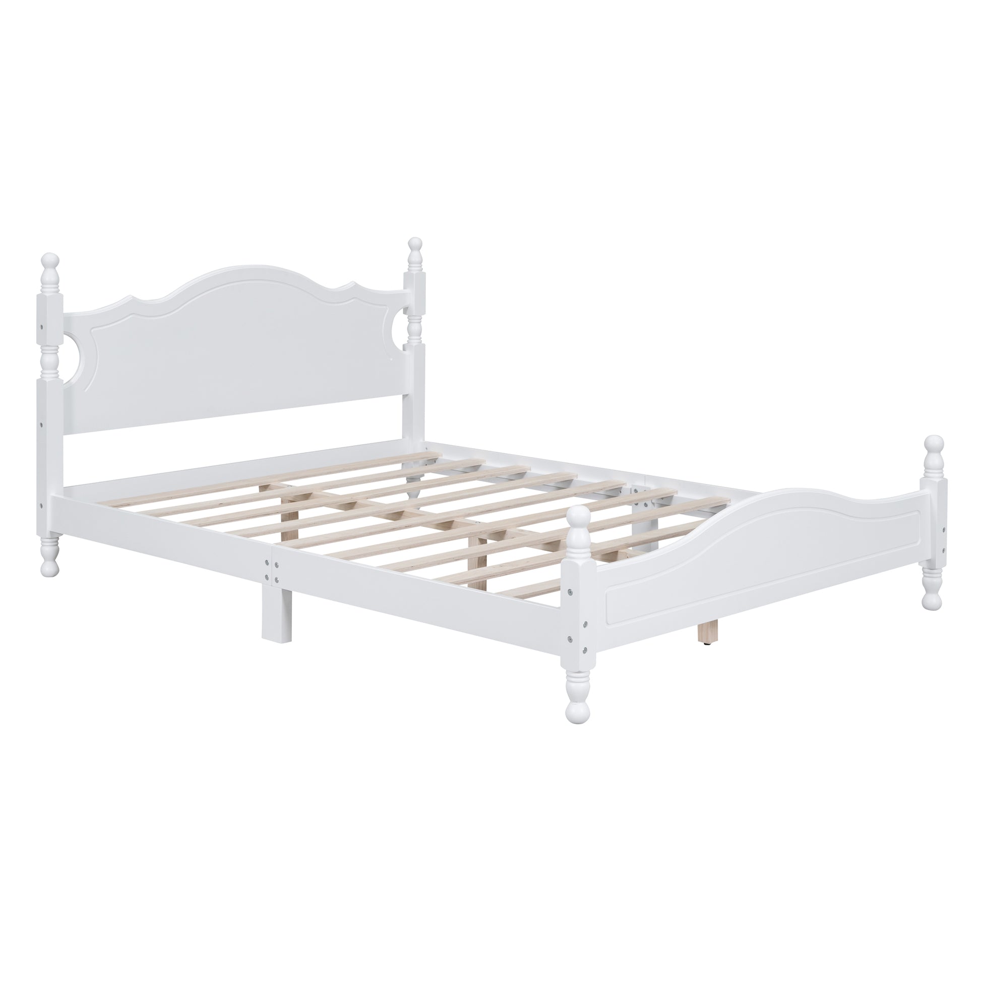 Classic white wooden bed frame with carved headboard and footboard suitable for any bedroom