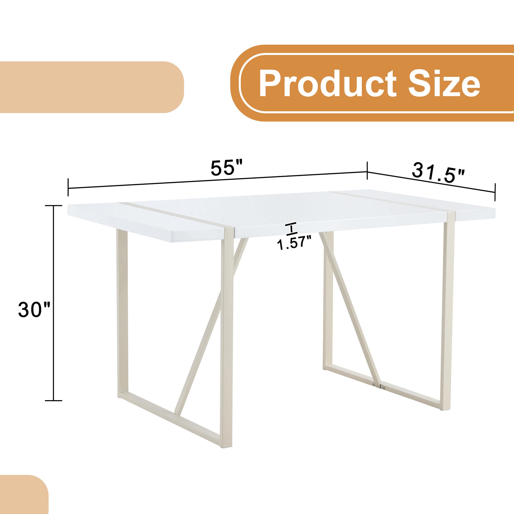 Modern white dining table with beige metal legs