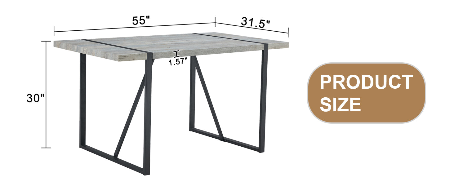 Rustic wood dining table with black metal base  L x  W x  H