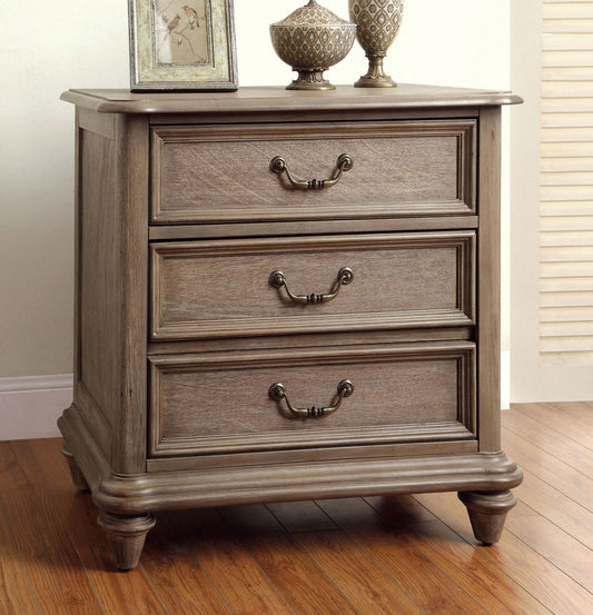 TREATLIFE HOME Rustic Natural Tone Finish Solid Wood Nightstand with Brass Hanging Pulls, 3 Drawers for Bedroom Use
