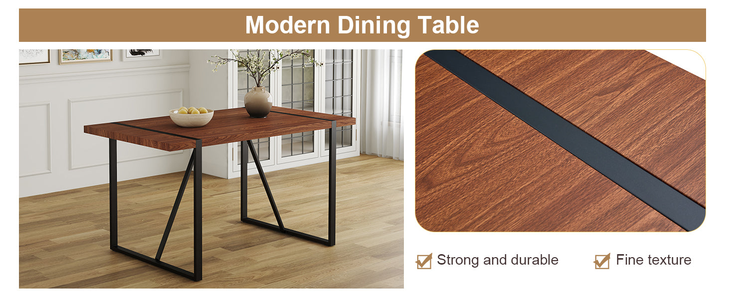 Wooden dining table with black metal legs