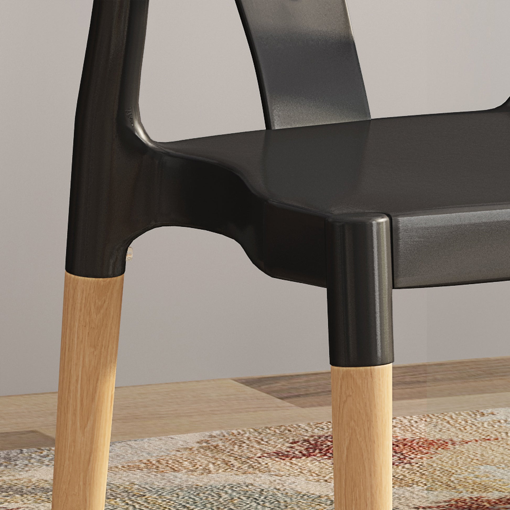 Modern black chair with natural wood legs elegant dining chair