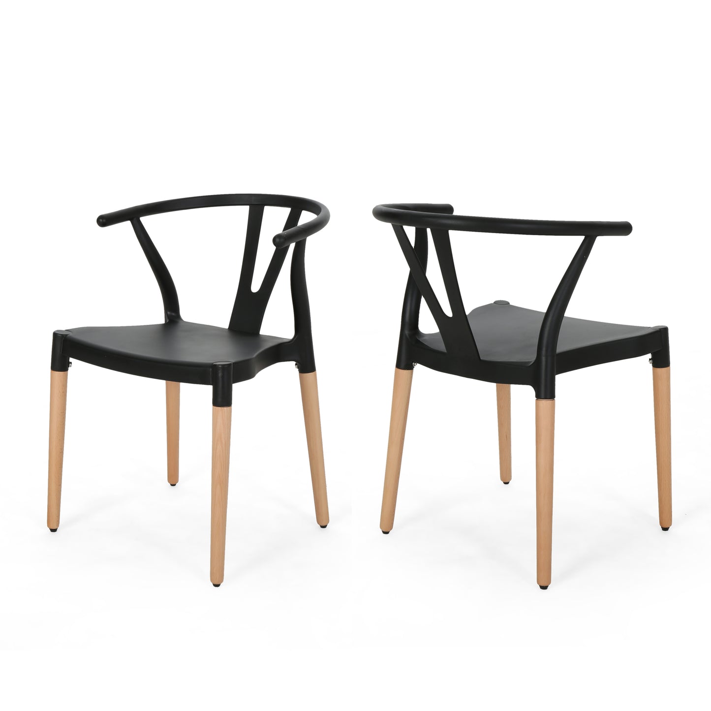 Black modern dining chair with natural wood legs