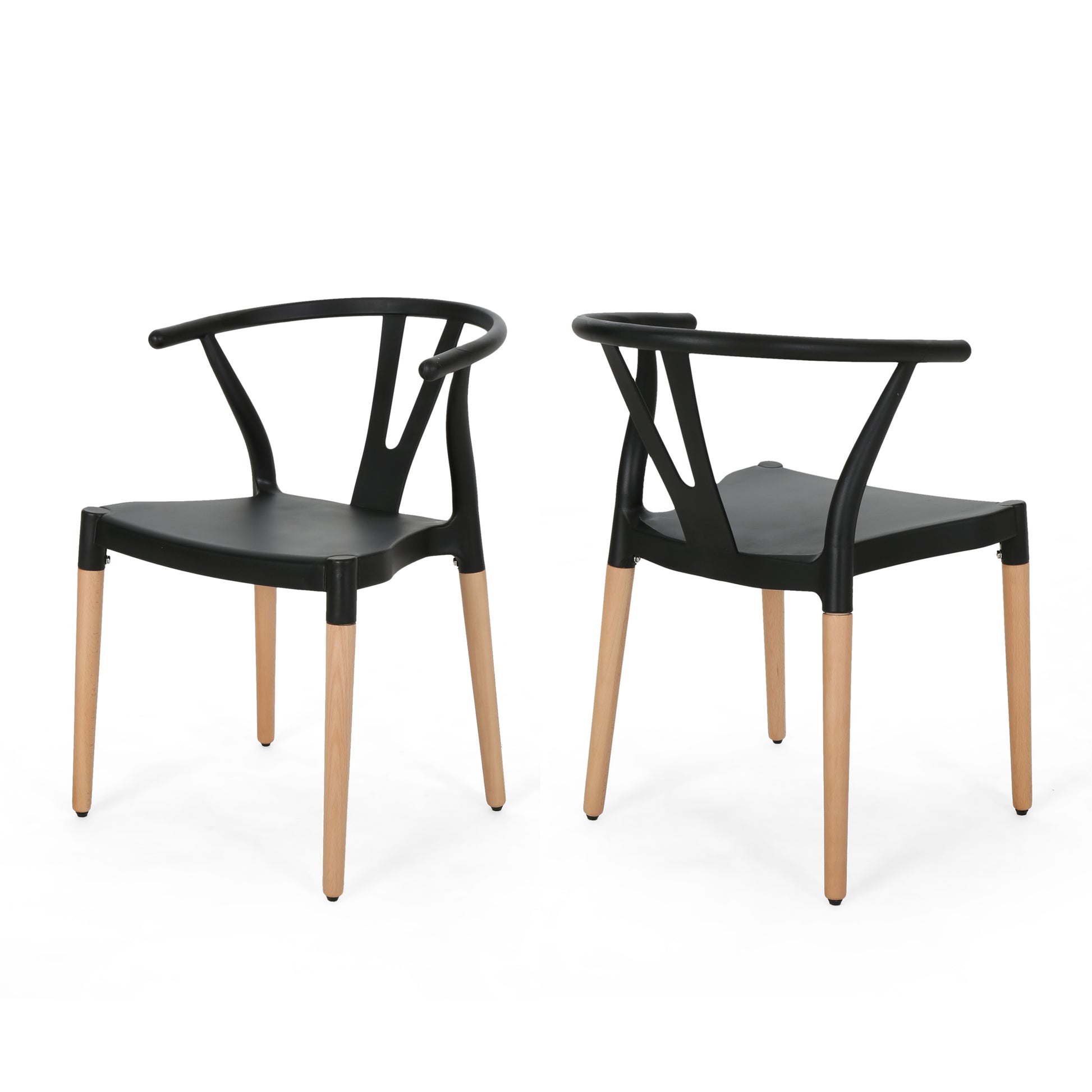 Black modern dining chair with natural wood legs