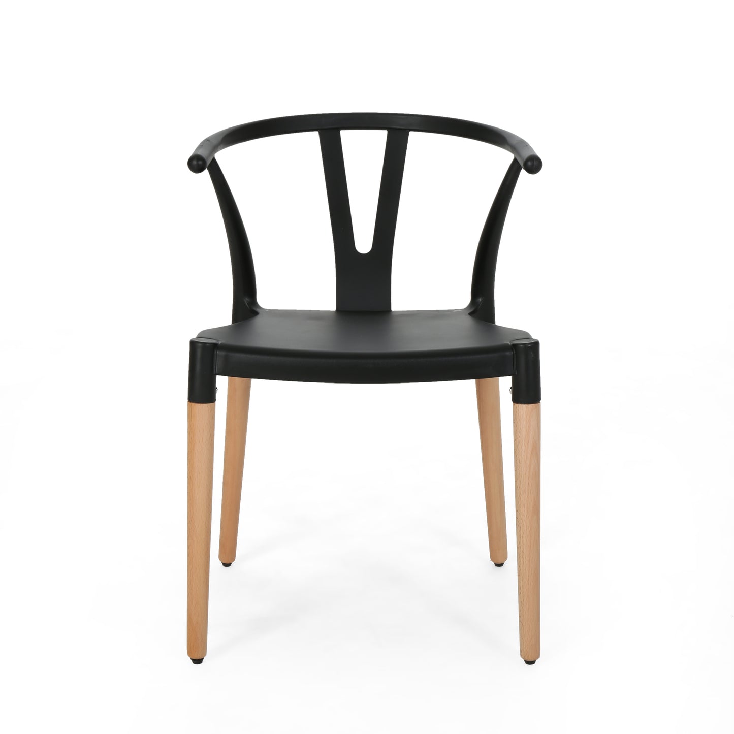 Black modern accent chair with natural wood legs