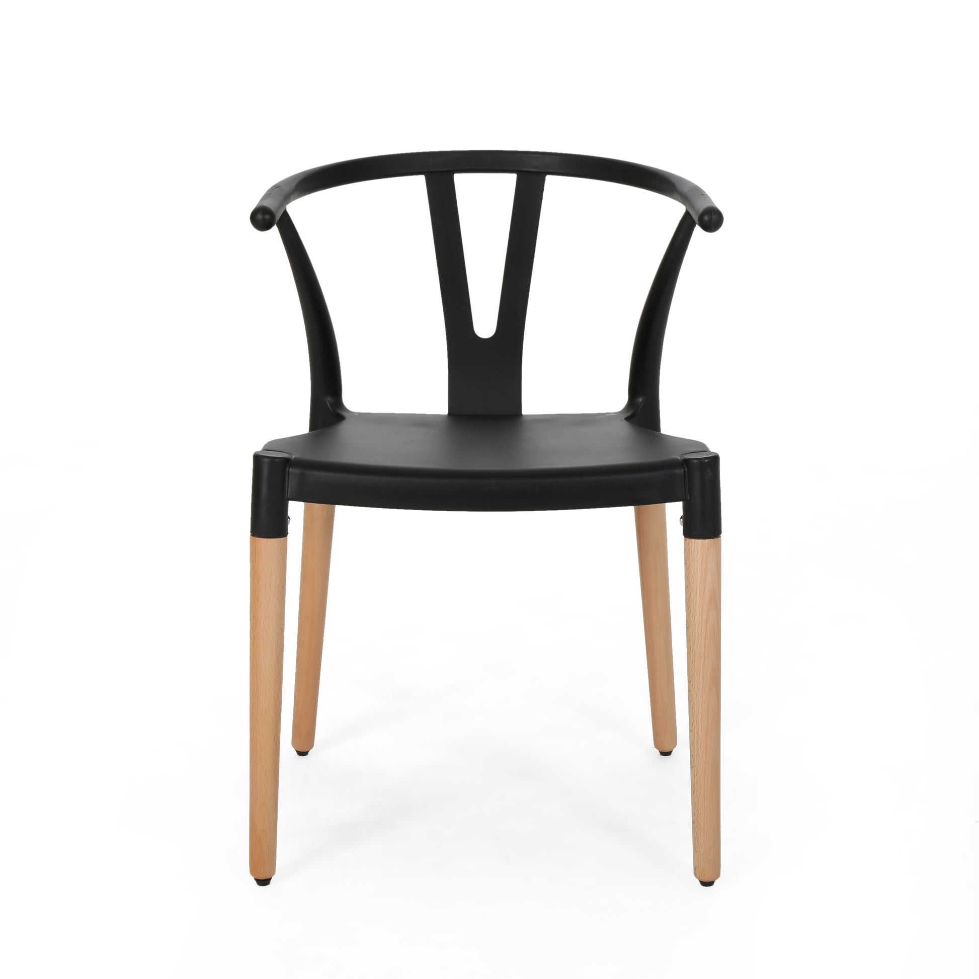 Black modern accent chair with natural wood legs