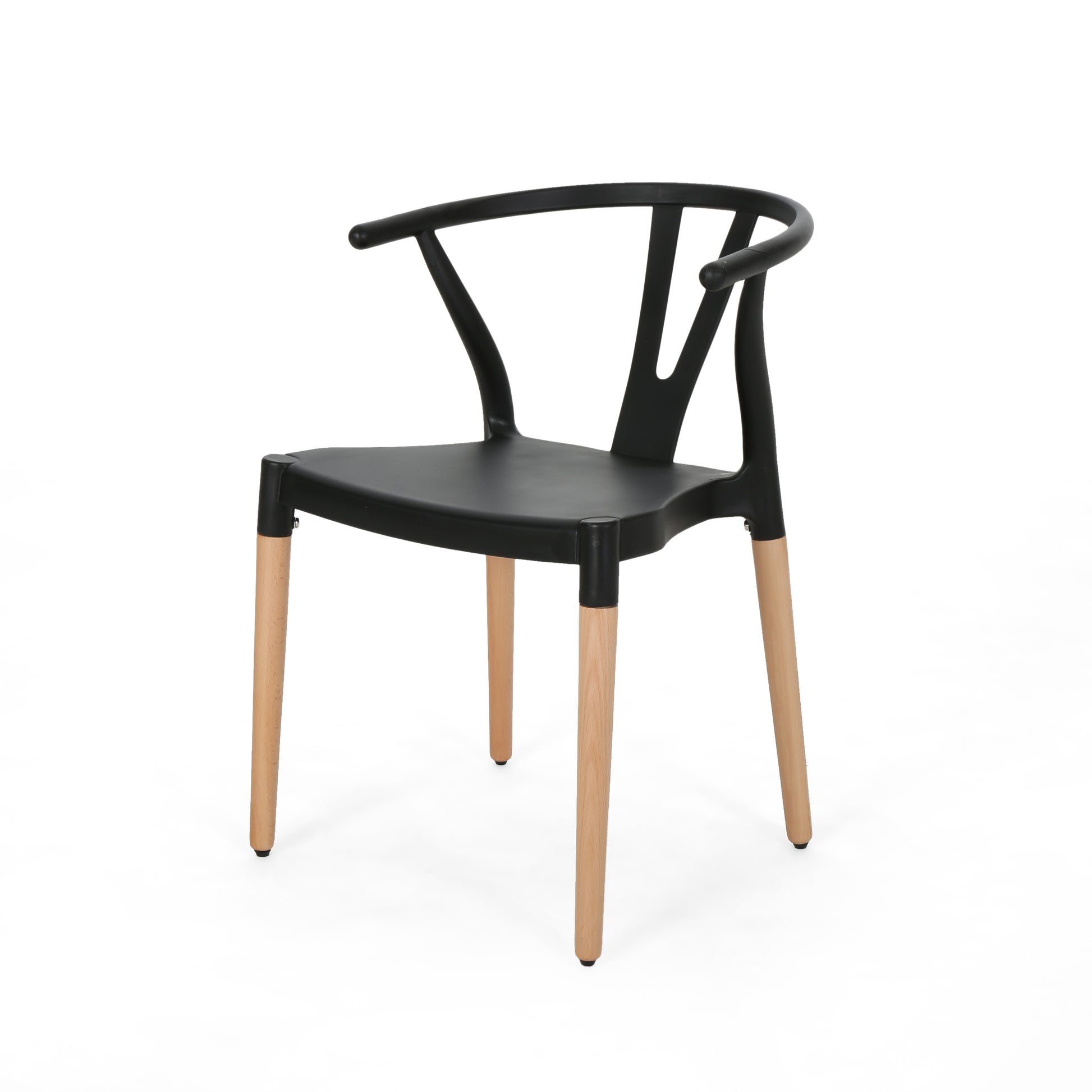 Black modern dining chair with natural wood legs